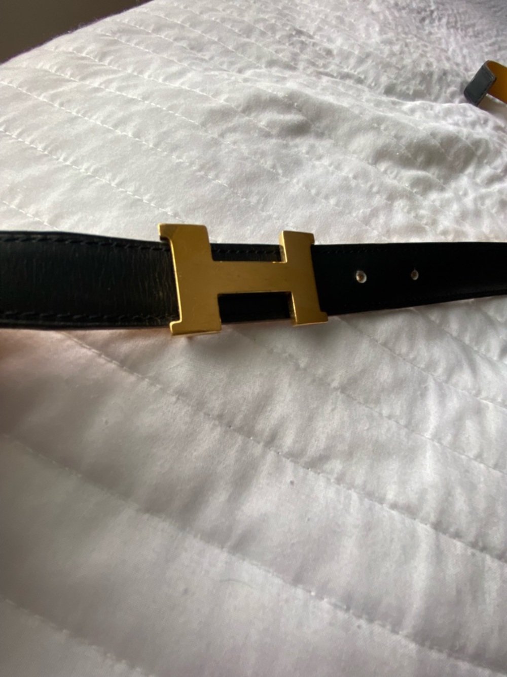 Hermes Black Leather Belt with Gold H Buckle